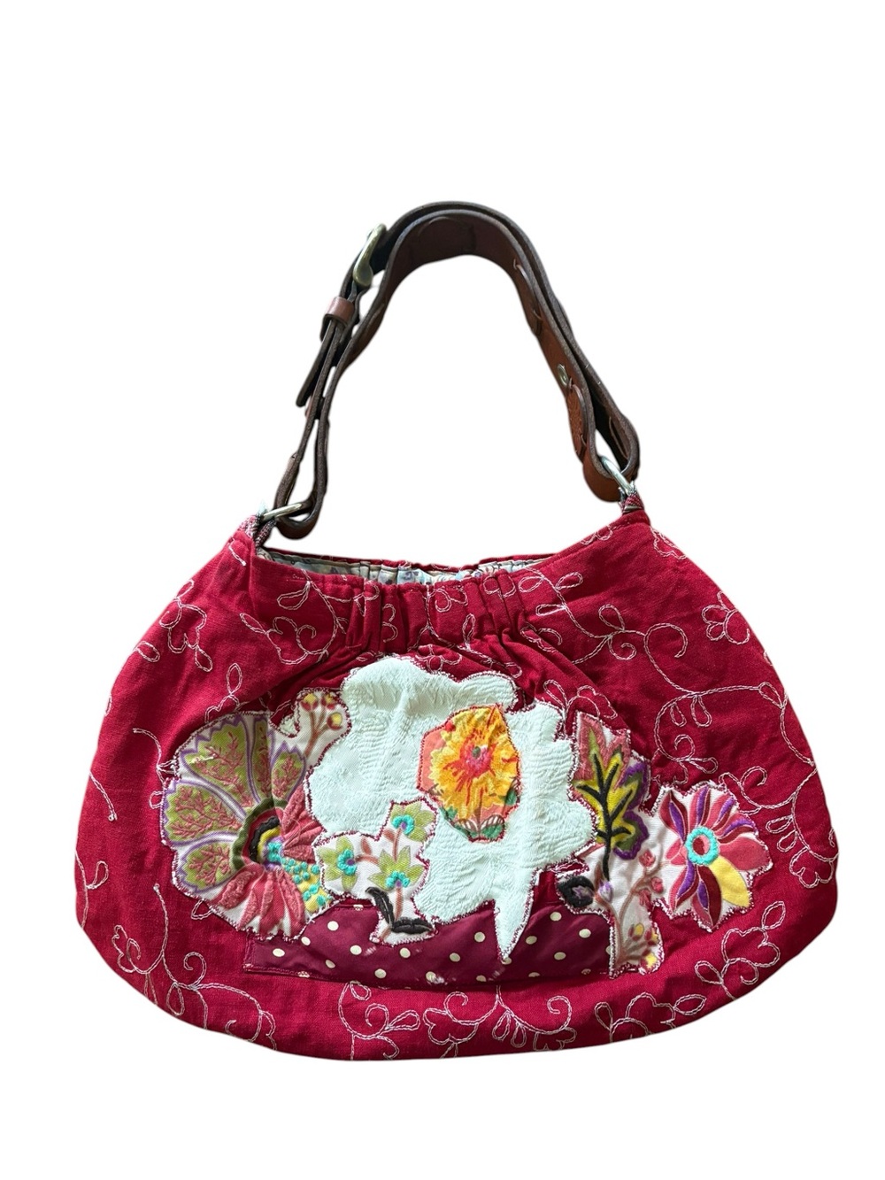 Handmade Repurposed Vibrant Boho Patchwork Embroidered Floral Hobo Purse